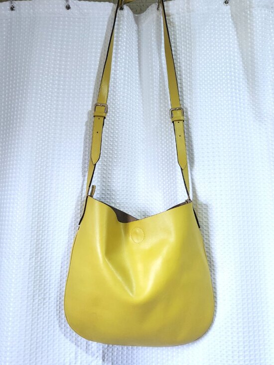 KGB Handbags - Yellow Leather Hobo Bag Crossbody Shoulder Purse 2-in-1 Leopard Snap Pouch KGB
